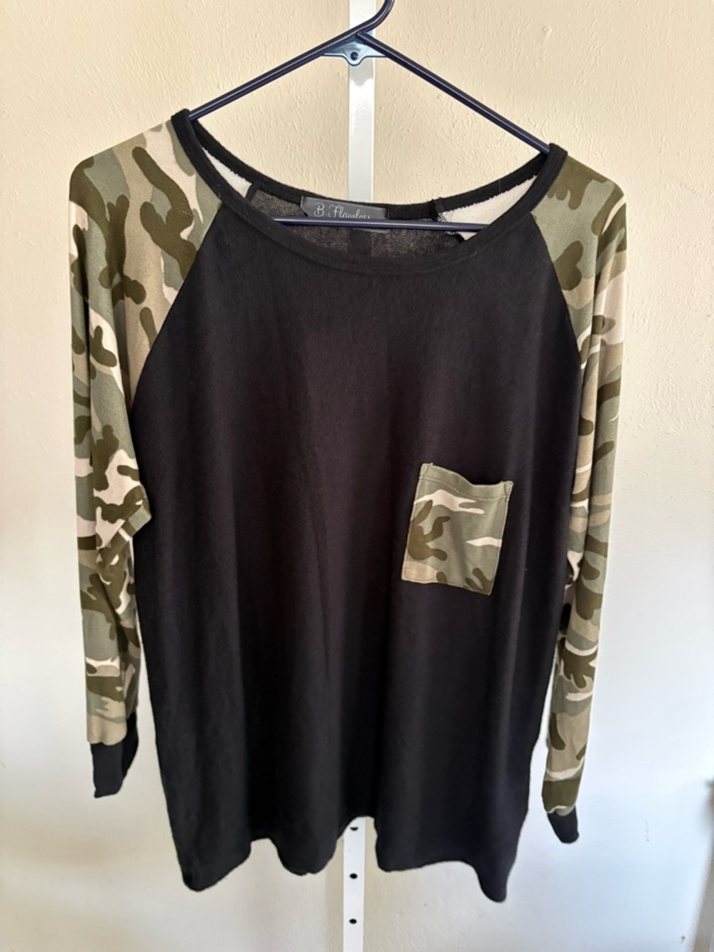 LAWLESS Black Tee with Olive Camo Sleeves and Pocket